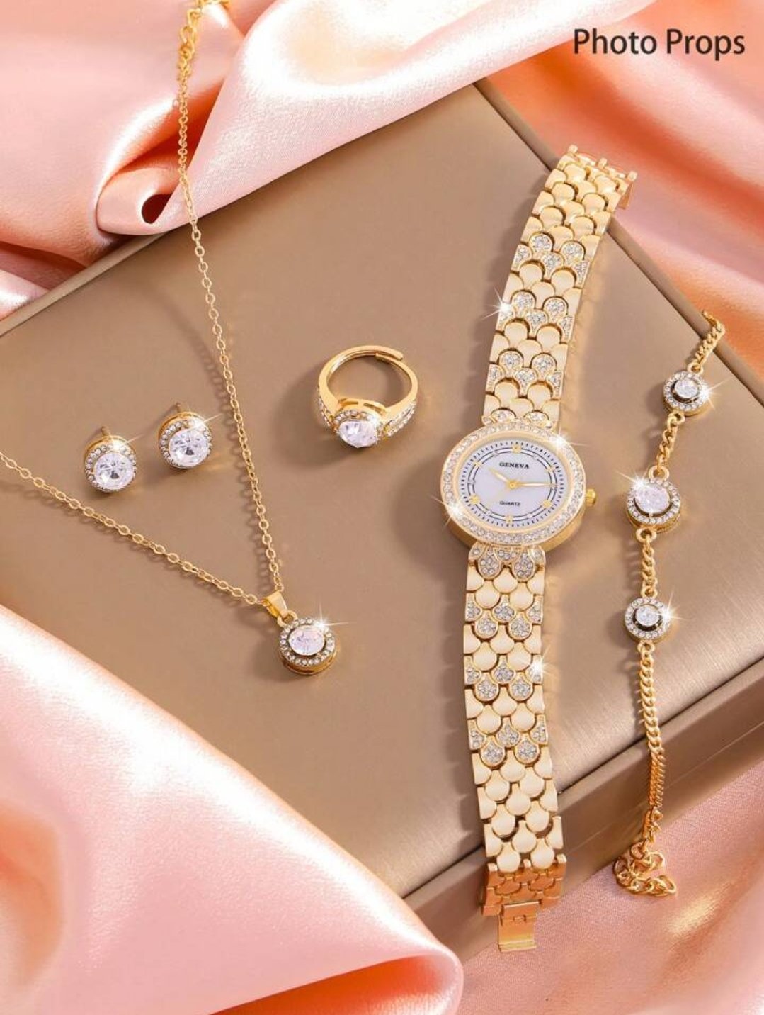 Juego Joyeria Oro Laminado 18 Kilates-Reloj+Pulsera+Aretes+Anillo 🥰SORPRENDE A MAMA ESTE 10 DE MAYO❤️